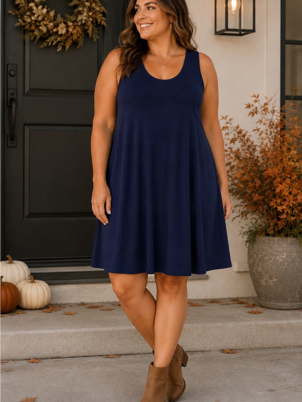 Everly Navy Jersey Sleeveless A-Line/Swing Dress Size L
